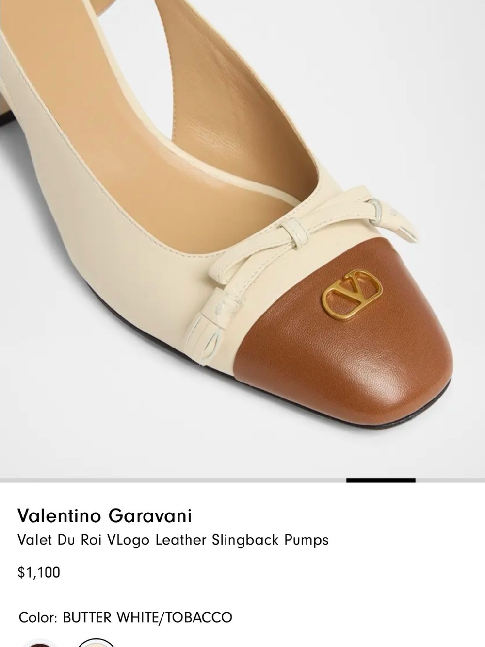Valentino Garavani Butter White and Tobacco Leather VLogo Slingback Pumps EUR 40